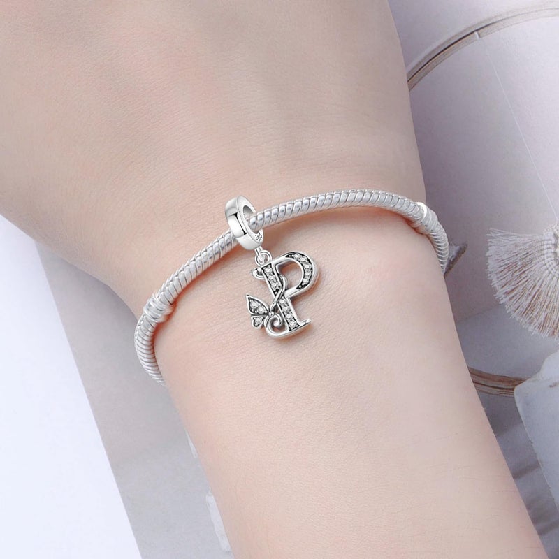 PANPOKI Store 2 Pack 925 Sterling Silver Butterfly Letter Charms for Bracelets and Necklace Alphabet Initial Dangle Pendants Round Spacer Beads Pave Cubic Zirconia Jewelry Gift for Women - Image 4